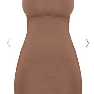 PLT Shape Chocolate Brown Cotton Underbust Detail Bodycon Dress